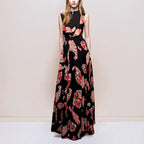 Black Printed  V-Neck Sleeveless Maxi Dress