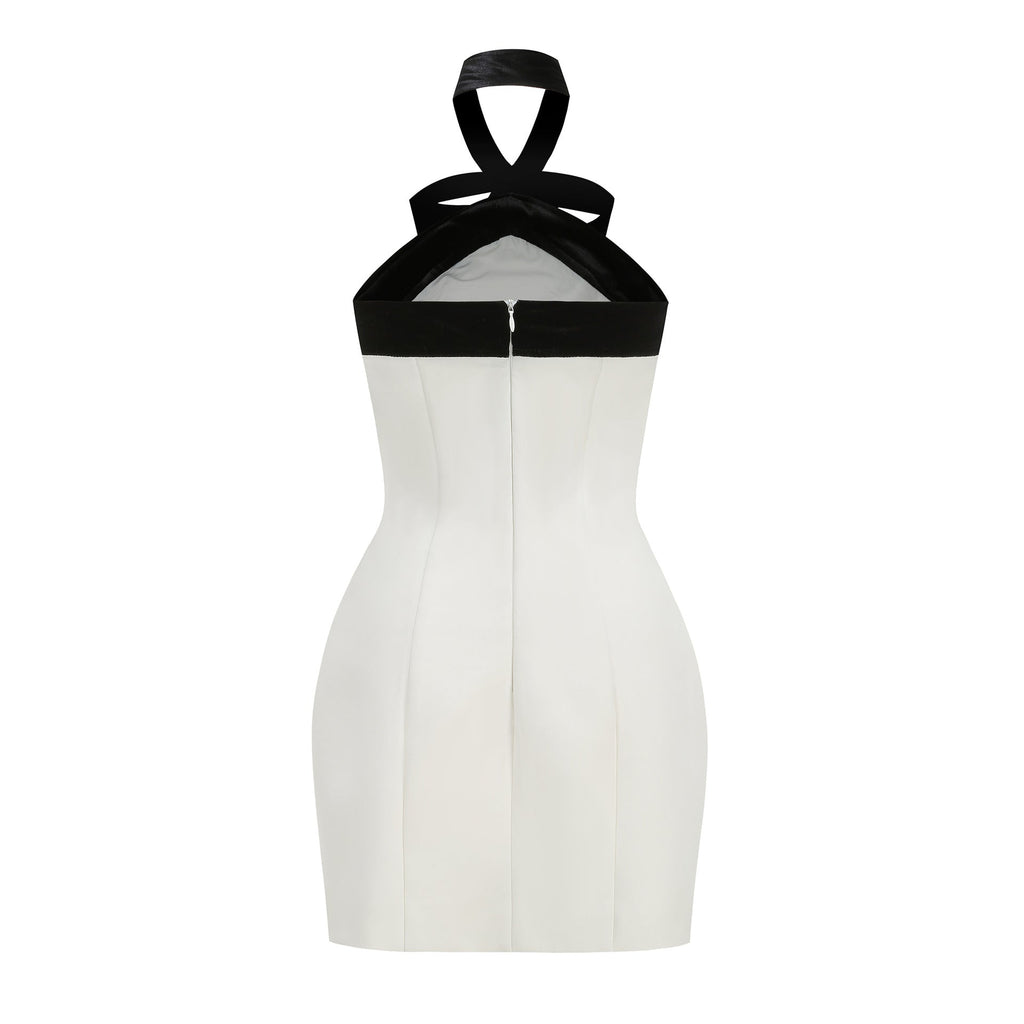 Fortunata Halter Neck Velvet Bow Mini Dress