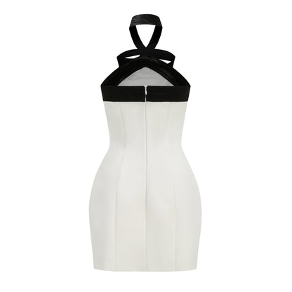 Fortunata Halter Neck Velvet Bow Mini Dress