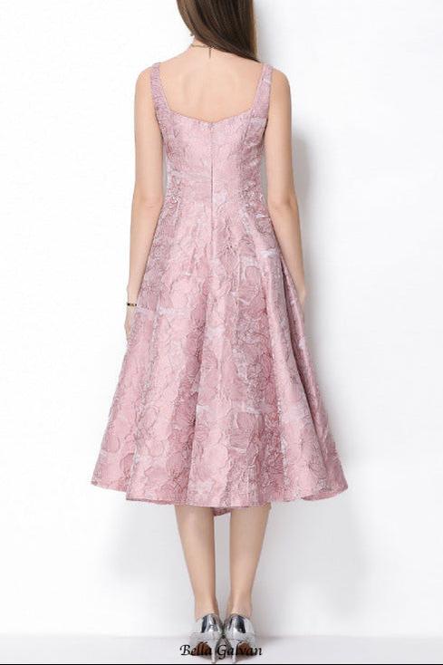 beverly Vintage jacquard slip midi dress in pink