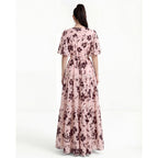 Flowering Girl Women ashley V-neck lace trim printed maxi dress - pink