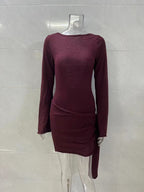 Flowering Girl Women brown long sleeve knitted mini dress