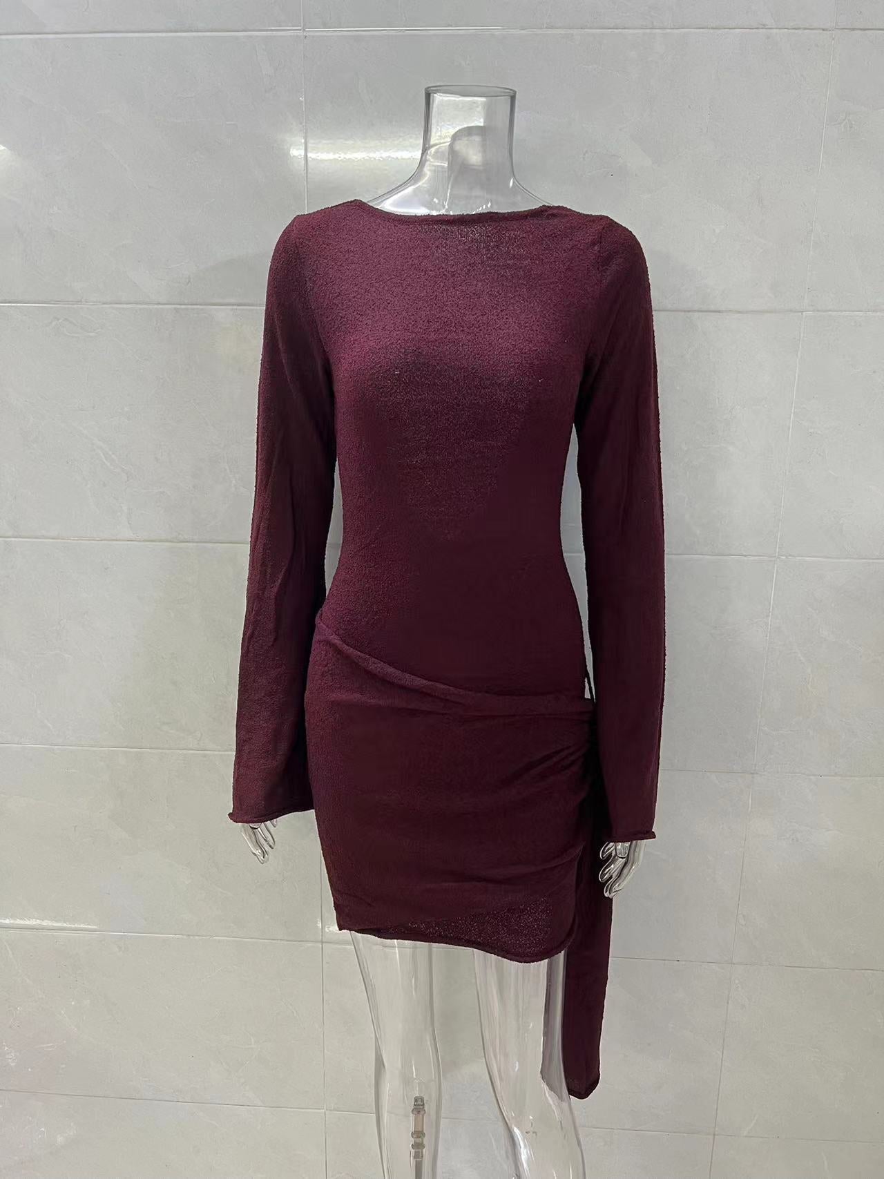 Flowering Girl Women brown long sleeve knitted mini dress