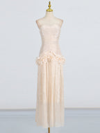 Flowering Girl Women ruffle-embellished pleated maxi dress in apricot