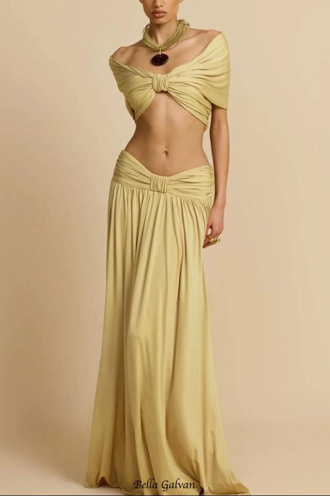 Flowering Girl Women pleated top & maxi skirt set - gold