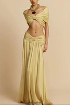 Flowering Girl Women pleated top & maxi skirt set - gold
