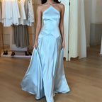 Flowering Girl Women Halter Satin Flowy Maxi Dress