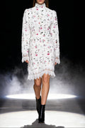 sebastiane Lace-trim long-sleeve floral midi dress in white