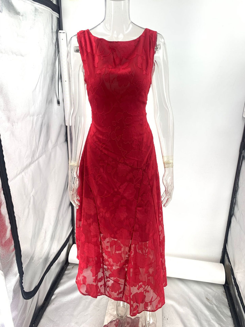 Flowering Girl Women red Lace Backless Jacquard Irregular Dress