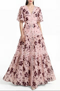 Flowering Girl Women ashley V-neck lace trim printed maxi dress - pink