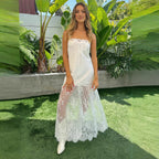 Flowering Girl Women Lace Hem Satin Slip Maxi Dress