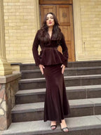 Flowering Girl Women brown Long Sleeve Long Skirt Set