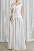 One-Shoulder 3D Flower Ruched Maxi Dress