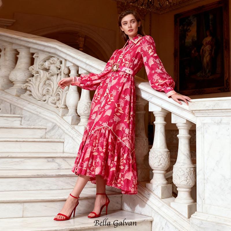 phoenix red floral print maxi dress with belt