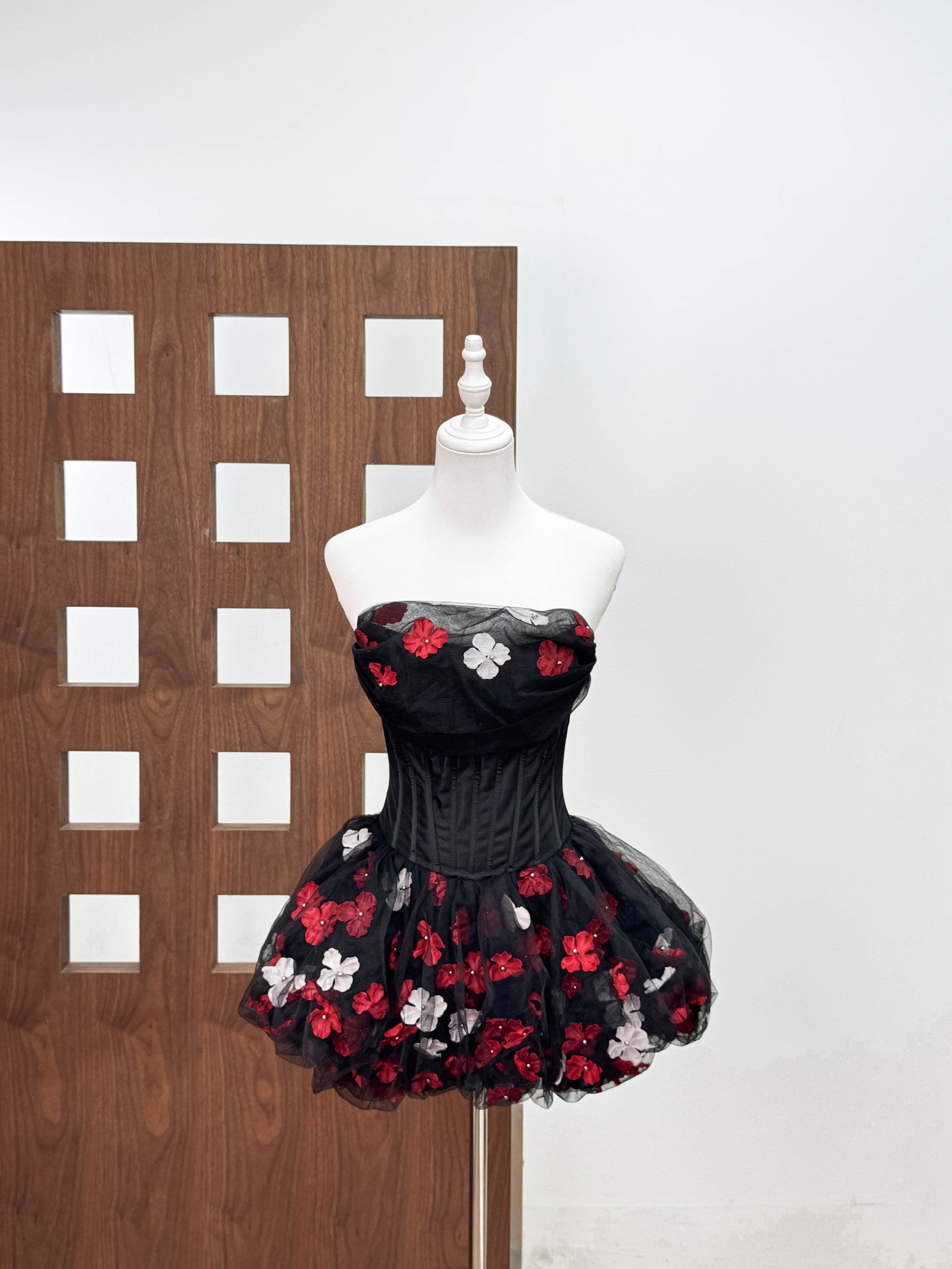 Roxya Floral Strapless Corset Mini Dress - Black