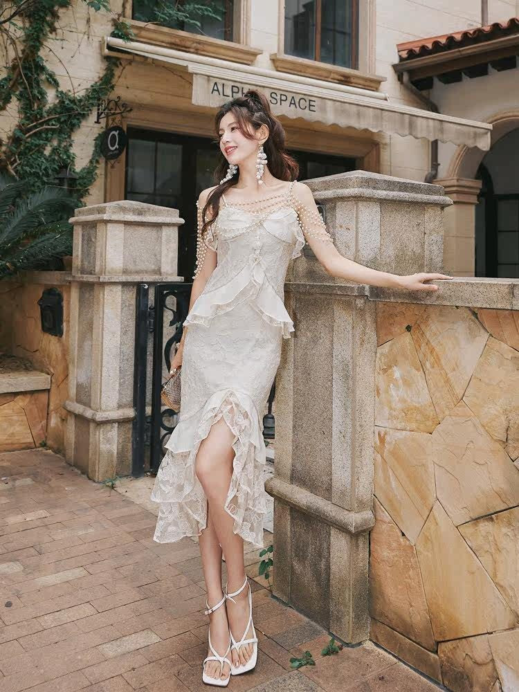 Frederica Lace-Trimmed Ruffled Slip Dress