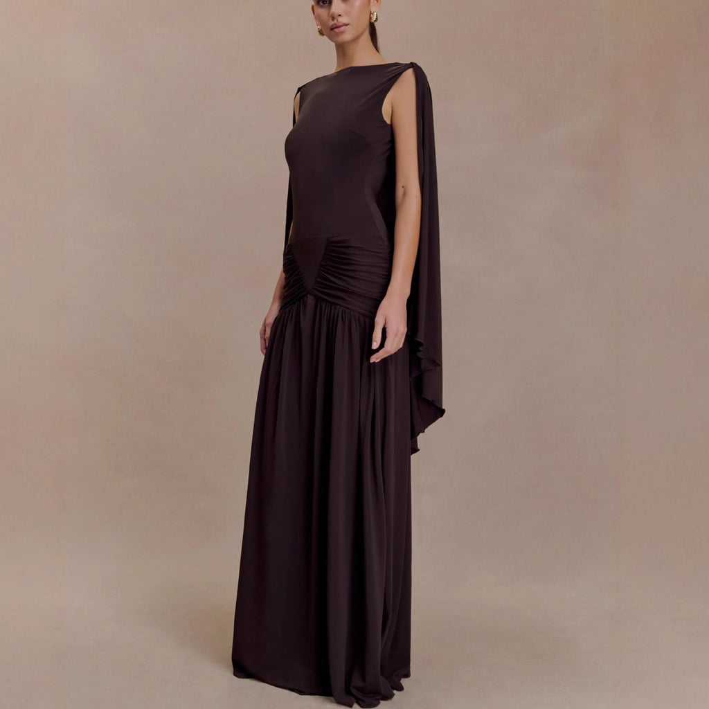 Flowering Girl Women open back cape pleated maxi dress