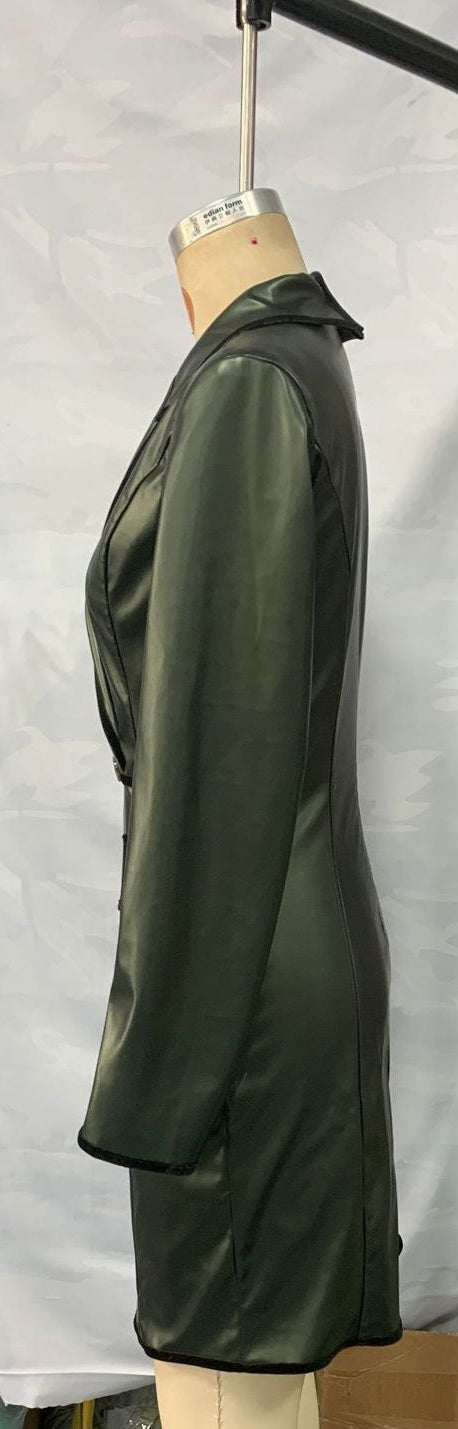 Flowering Girl Women Green Lapel Long Sleeve Dress