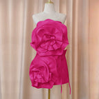 Flowering Girl Women STRAPLESS FLOWER MINI DRESS IN HOT PINK
