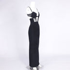 Flowering Girl Women back slit knitted bandage maxi dress in black