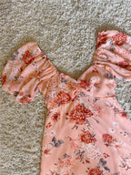 Flowering Girl Women floral bow tie backless lantern sleeves dress