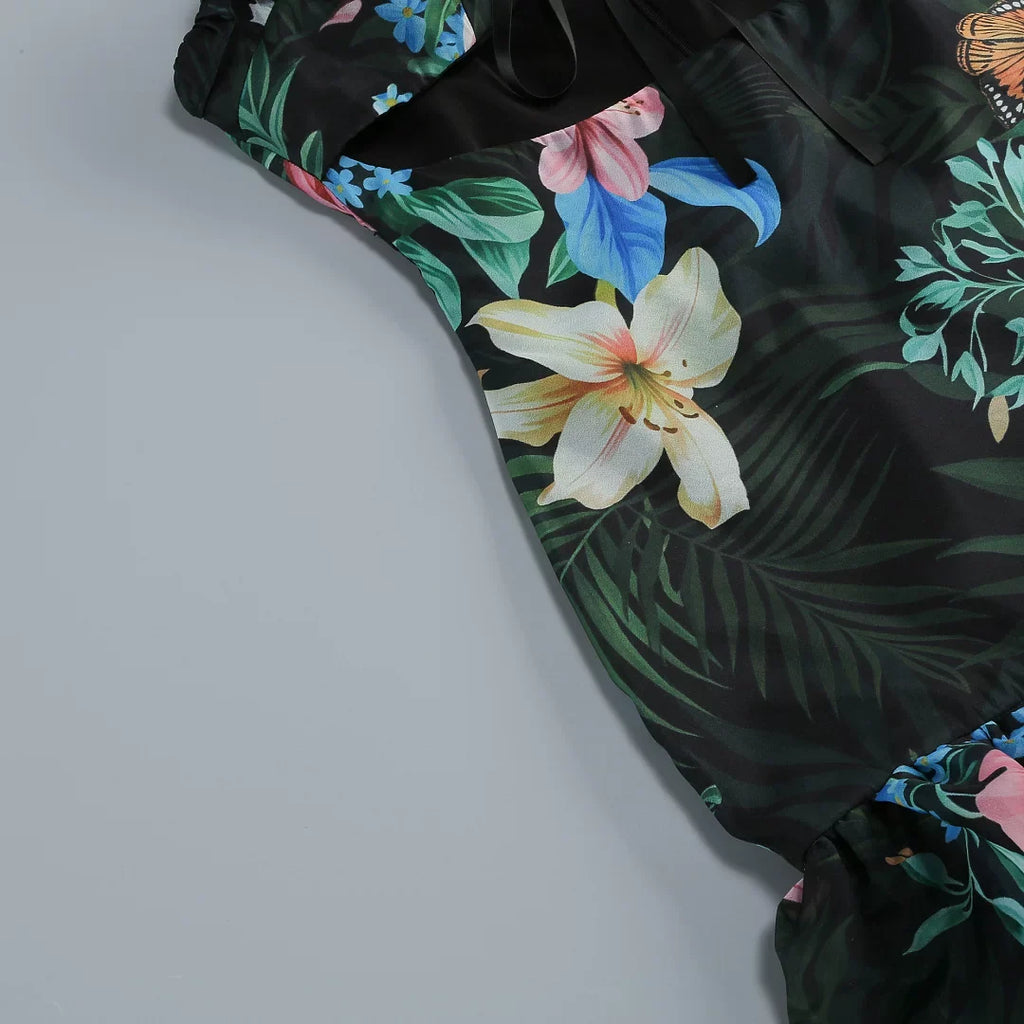 Flowering Girl Women Tropical Floral Cutout High Low Tiered Maxi Dress