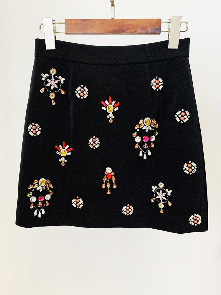 Flowering Girl Women Black Rhinestone Embellished Skirt Set