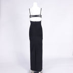 Flowering Girl Women back slit knitted bandage maxi dress in black