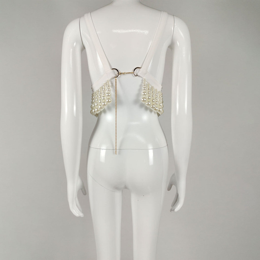 Flowering Girl Women Pearl Embellished Bustier Top