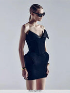 laura Folded Collar Corset Mini Dress in Black