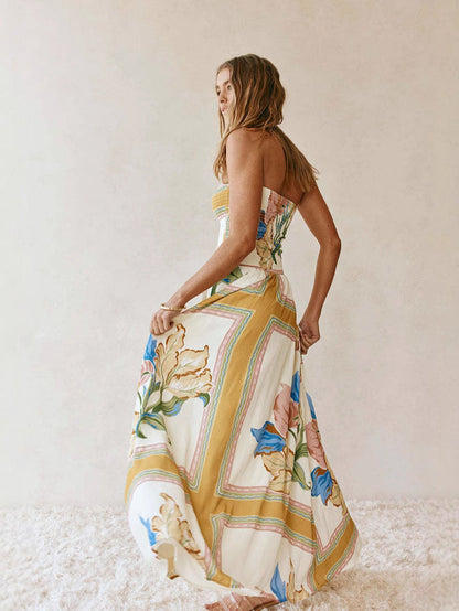 Loose linen sleeveless strapless maxi dress
