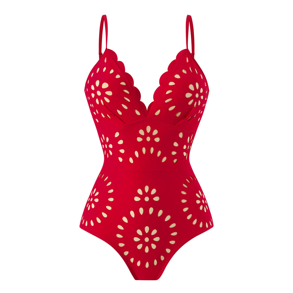 Cutout Out Backless Swimsuit In Red