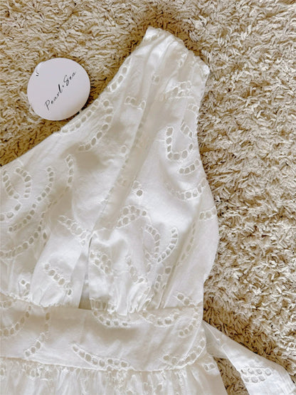 One Shoulder Cutout Eyelet Lace Mini Dress
