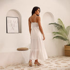 Flowering Girl Women white lace vacation pure cotton slip maxi dress