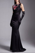 Anila Black Featuring Floral Embroidery Jersey Maxi Dress