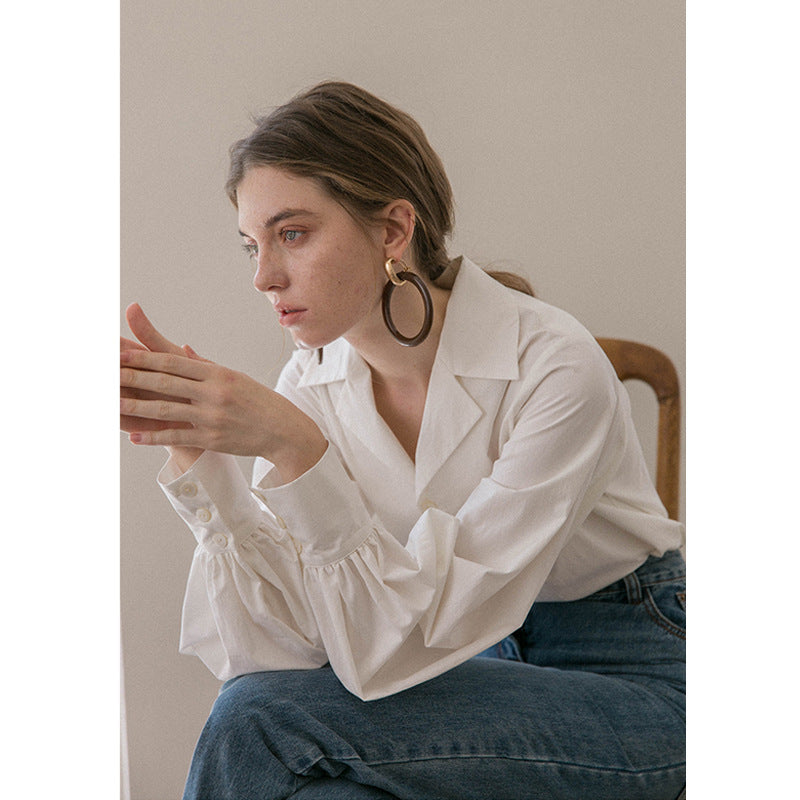 White Lantern Sleeve Shirt