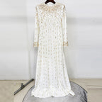 Flowering Girl Women white long sleeve beaded diamond maxi dress