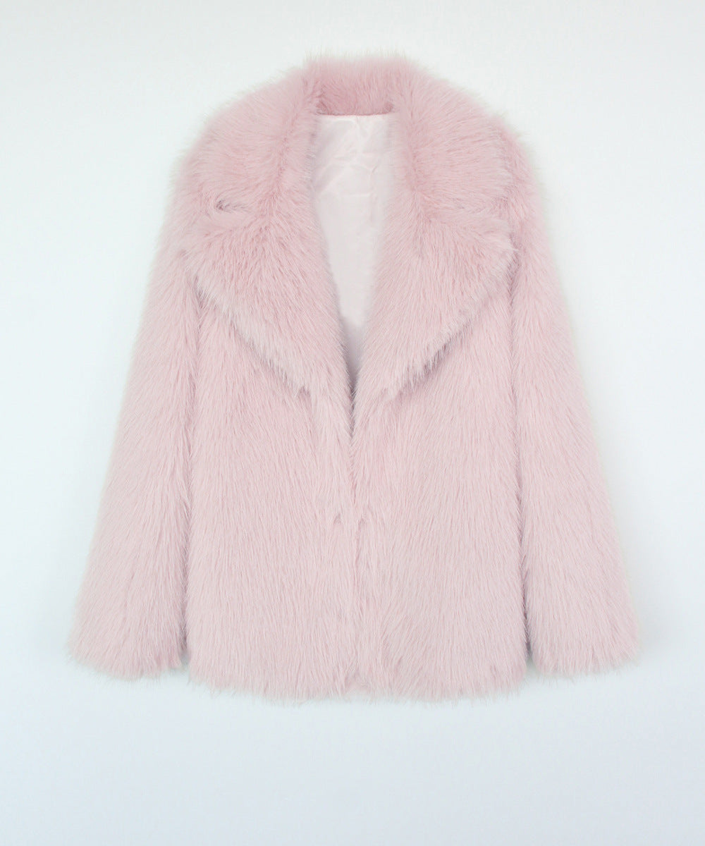 Flowering Girl Women suit collar imitation fox fur coat