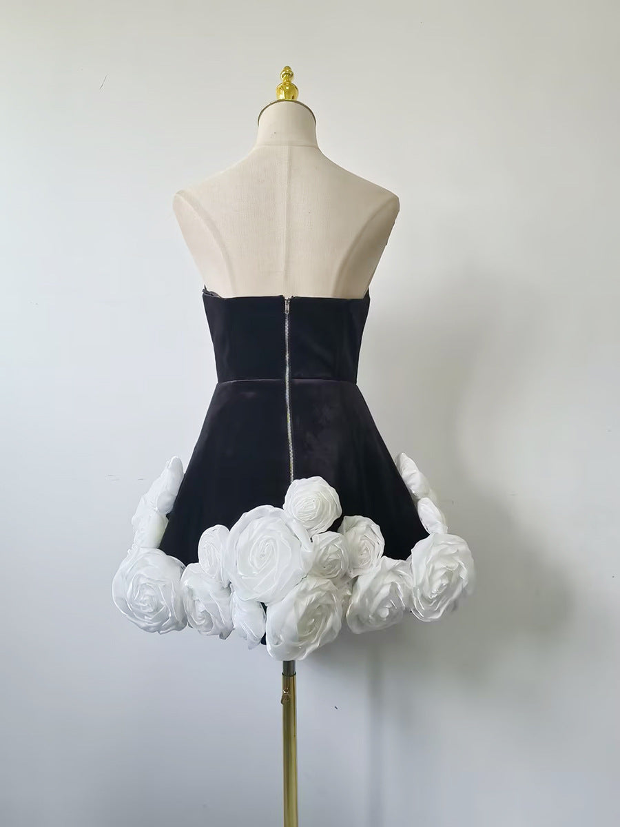 Flowering Girl Women flower-embellished-hem black strapless mini dress