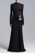Flowering Girl Women Hedwig Rose Embellished Gathered Sheath Gown In Black