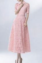 Lace Collared Belted Midi Dress