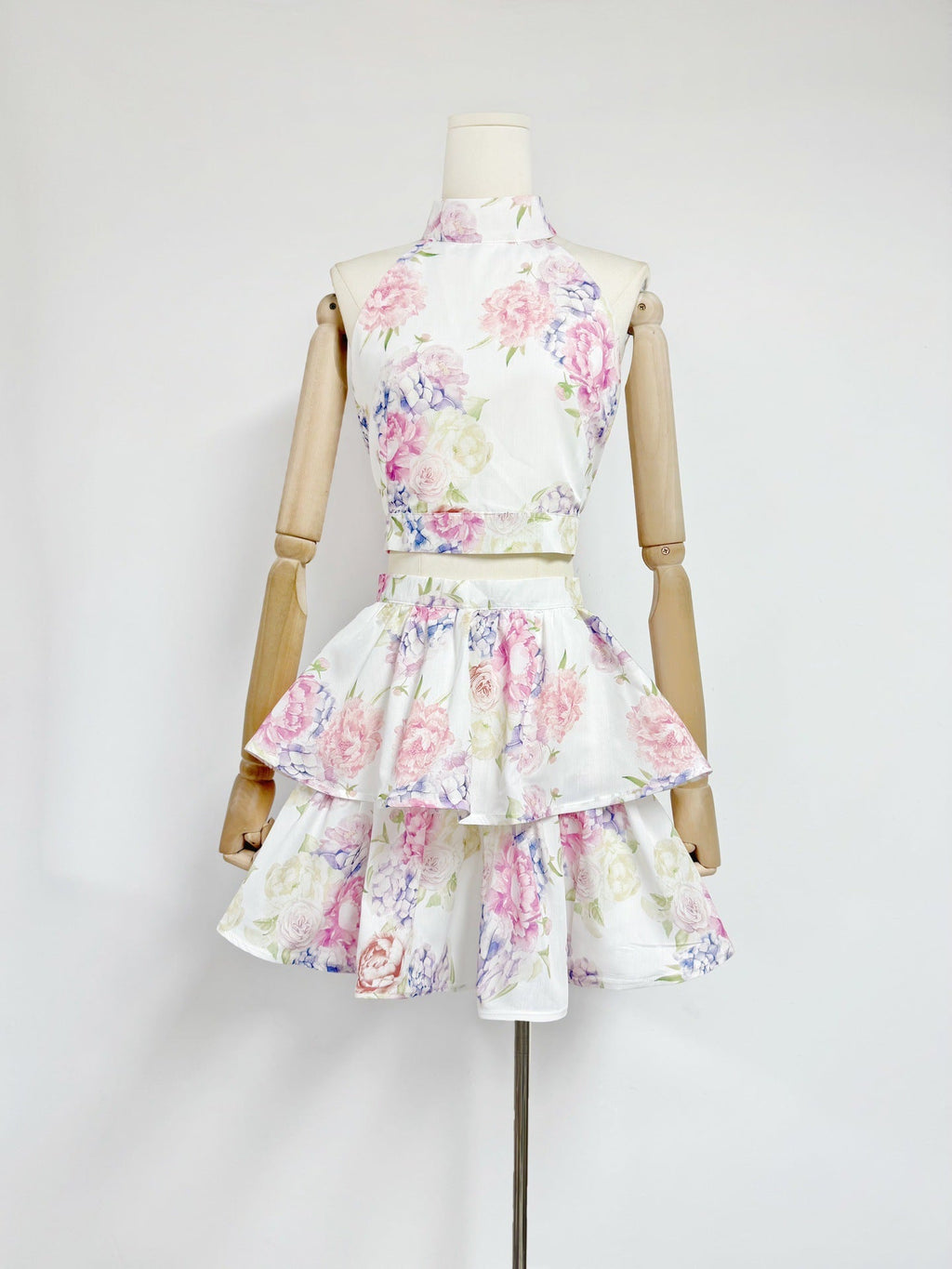 Flowering Girl Women jessica printed backless halter top skirt set in pink
