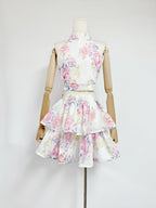 Flowering Girl Women jessica printed backless halter top skirt set in pink