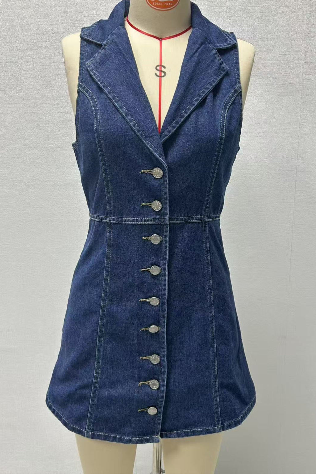 Flowering Girl Women Eartha Collared Denim Mini Dress - Dark Blue