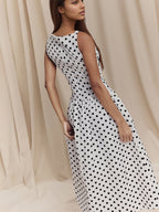 Flowering Girl Women Sleeveless Polka Dot Midi A-line Dres