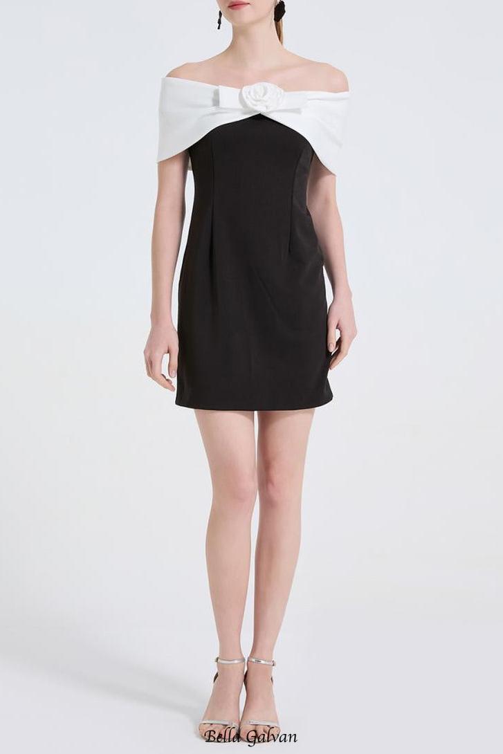 Flowering Girl Women sandra off-shoulder 3d flower mini dress in black