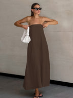 Flowering Girl Women cotton linen strapless A-line midi dress