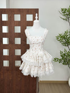 alisa floral printed lace trim mini dress in white