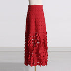 Flowering Girl Women CIRCLE CUTOUT FRINGE SKIRT IN RED