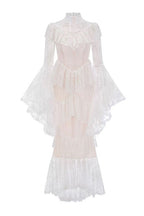 Flowering Girl Women Sylvia Sheer Lace Trumpet Sleeve Maxi Dress In White